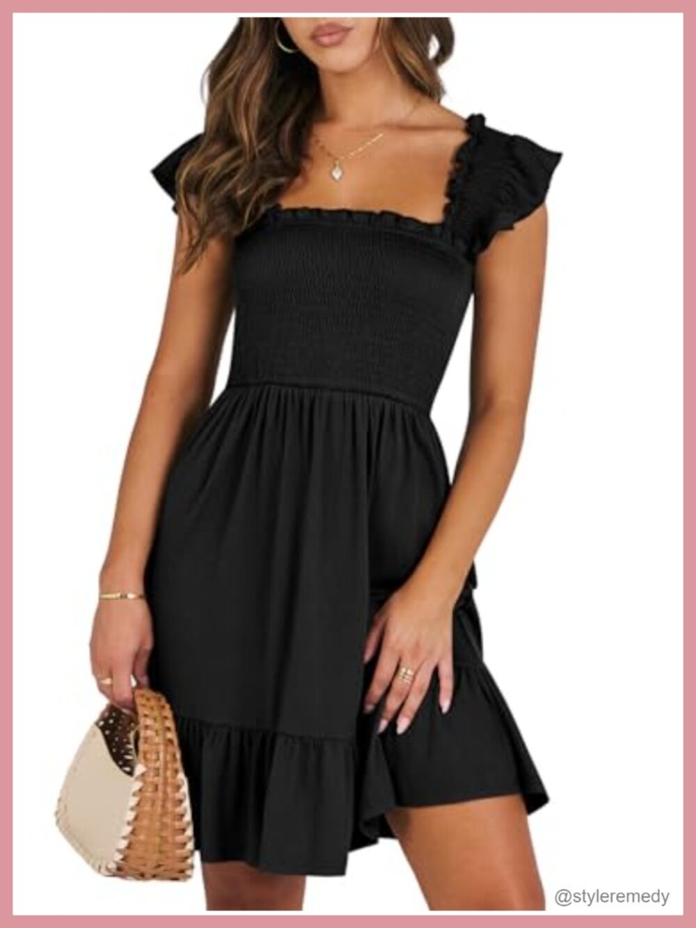 Womens Casual Summer Smocked Mini Dress Ruffle Sleeve Beach Sundress